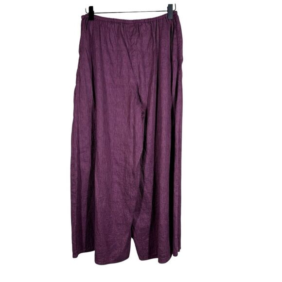 Kleen Wide Leg Crinkle Cropped Pants Purple Silk Linen Lagenlook Artsy Medium - Picture 4 of 6
